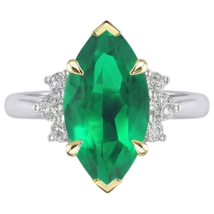 Bague avec Gemme Or Deux Tons 14 Carats avec Émeraude Colombienne – vue de profil