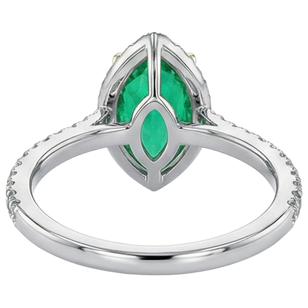 Émeraude Fine Bague Pierre de Couleur 4-carats Or Bicolore 14 Carats – vue arrière