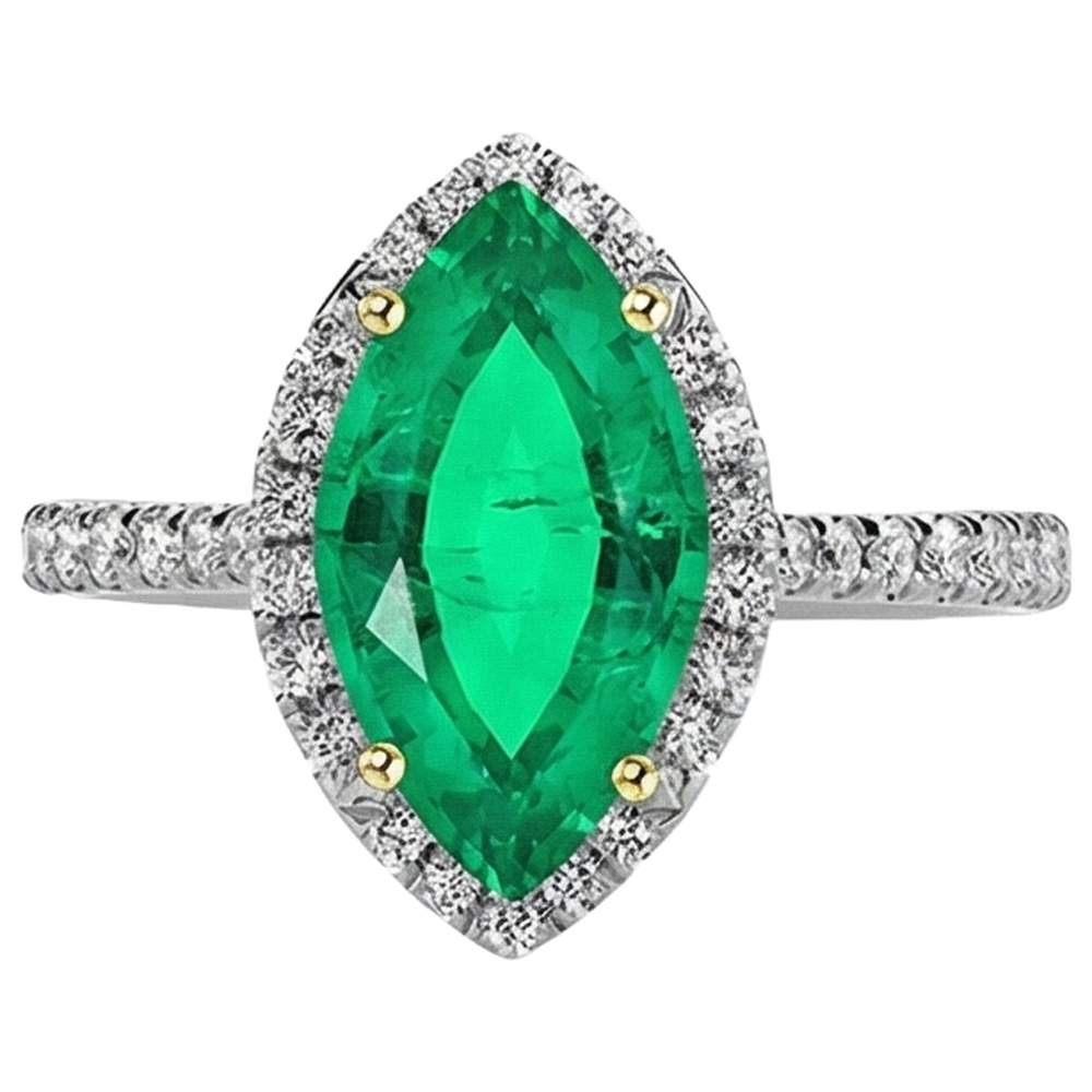 Luxueux Émeraude Fine Bague Pierre de Couleur 4 carats – vue de face