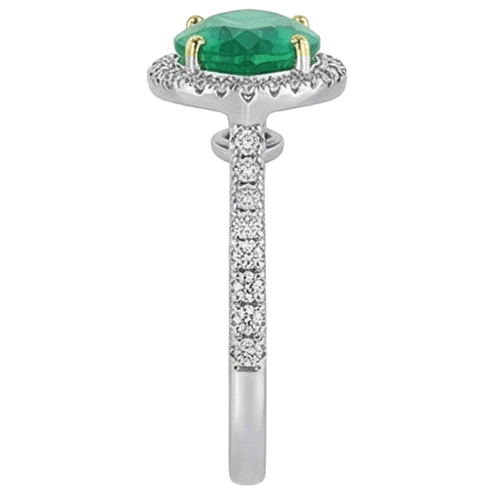 Bague Pierre de Couleur Or Bicolore 14 Carats avec Émeraude Fine – vue de profil