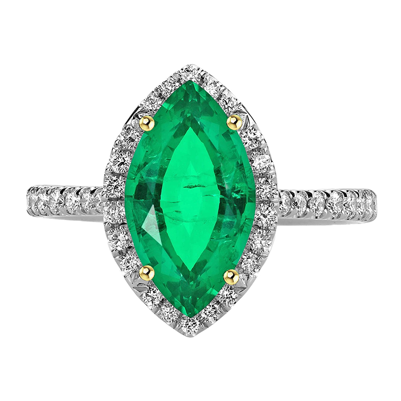 Marquise Émeraude Fine bague en Or Bicolore 14 Carats – vue principale