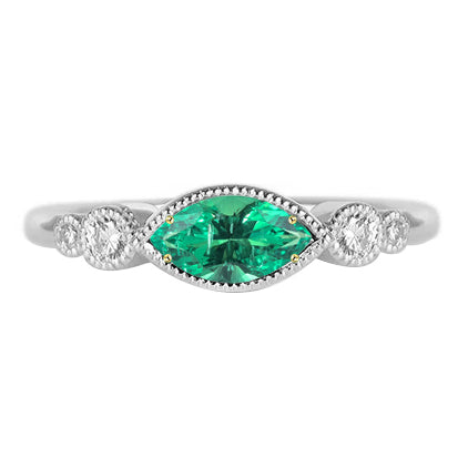 Marquise Émeraude Fine bague en Or Bicolore 14 Carats – vue principale