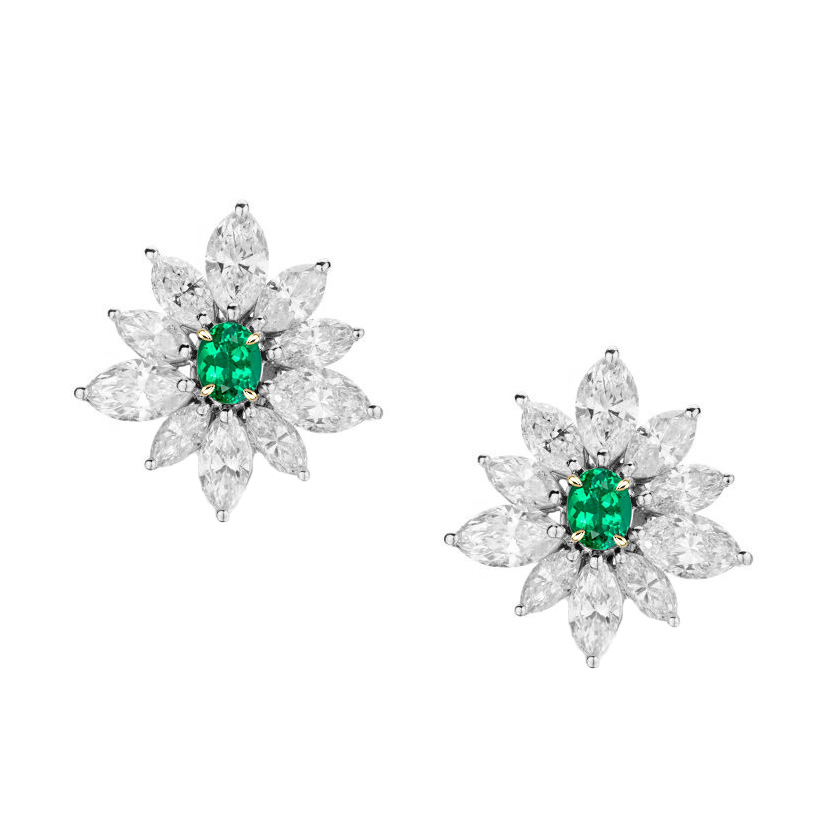 Émeraude Ovale Gemstone Earring en Or 14K Bicolore – vue principale