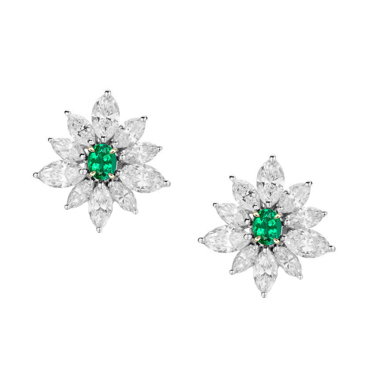 Émeraude Ovale Gemstone Earring en Or 14K Bicolore – vue principale