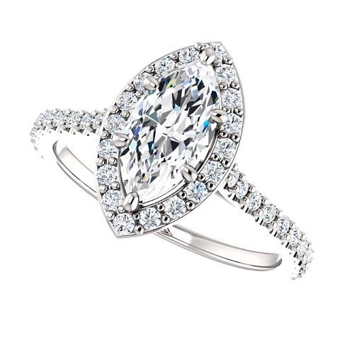 Marquise Brillant bague en Or 14K Blanc – vue de côté