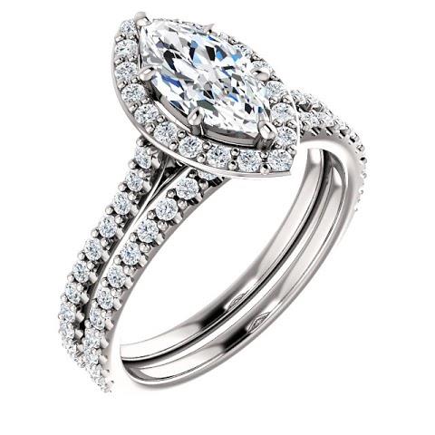 Brillant Bague Sertie Halo 1,50-carats Or 14K Blanc – vue de dessus