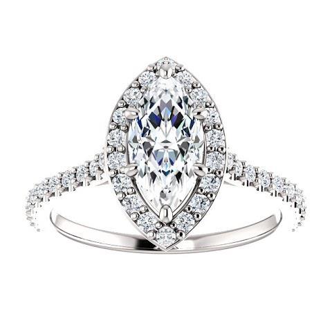 Brillant Marquise Bague Sertie Halo en Or 14K Blanc – vue principale