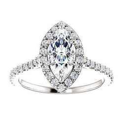 Bague Sertie Halo Or 14K Blanc avec Brillant – 1,50 carats