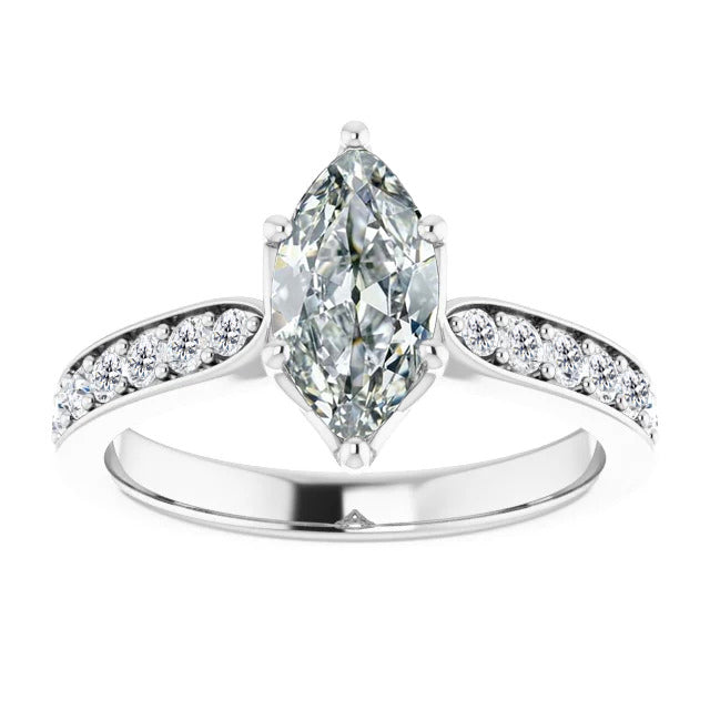 Diamant Fin Solitaire avec Pierres Latérales 1 carats Or 14K Blanc – vue principale