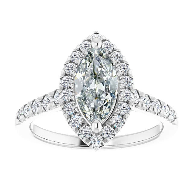 Diamant Taille Marquise Bague Halo en Or 14K Blanc – vue principale