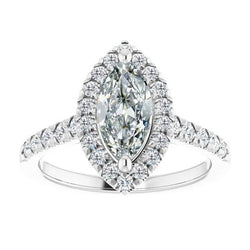 Diamant taille Taille Marquise Bague Halo 1 carats – Or 14K Blanc