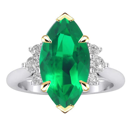 Marquise Émeraude Colombienne bague en Or Deux Tons 14 Carats – vue principale