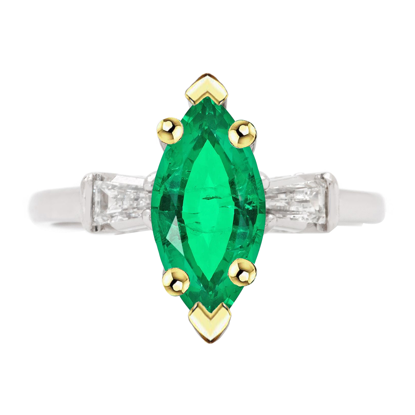 Émeraude Fine Bague Pierre Précieuse 3,50 carats Or 14K Bicolore – vue principale