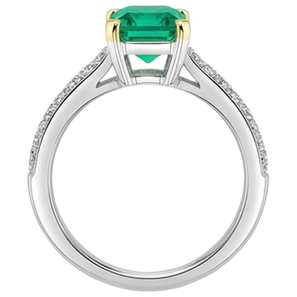 Émeraude Bague Pierre de Couleur 2 carats Or Deux Tons 14 Carats – vue de dessus