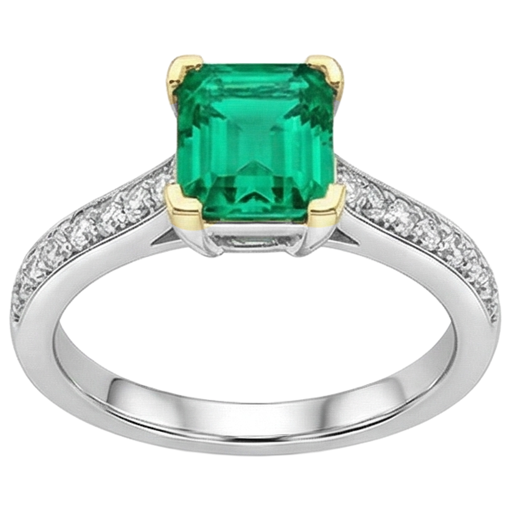 Taille à Degrés Émeraude bague en Or Deux Tons 14 Carats – vue d'angle