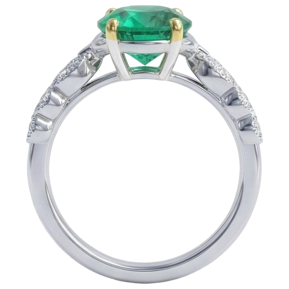 Bague avec Gemme Or 14K Bicolore avec Émeraude – vue de dessus