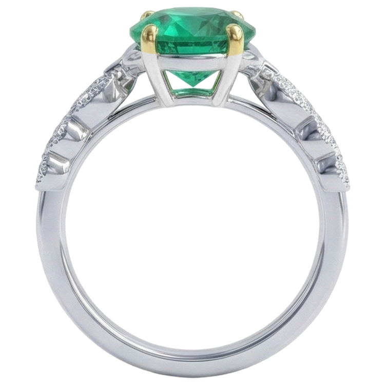 Bague avec Gemme Or 14K Bicolore avec Émeraude – vue de dessus