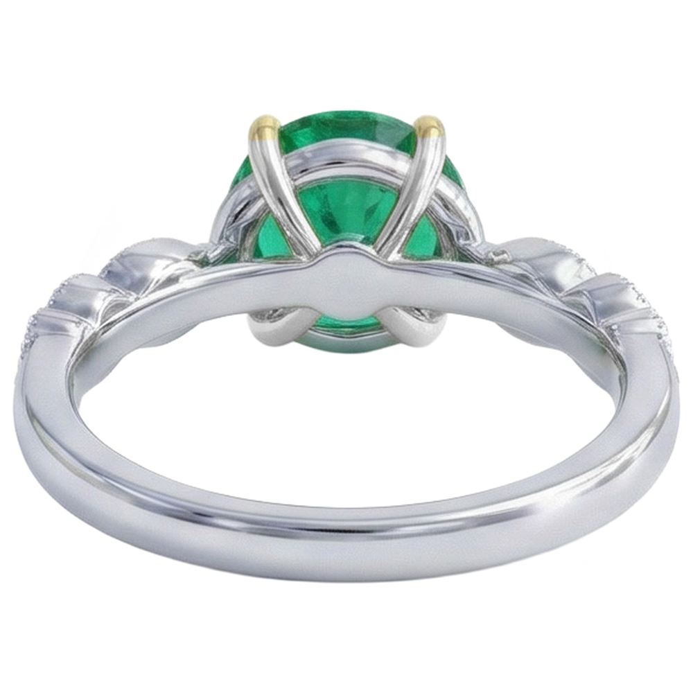 Taille Ronde Émeraude bague en Or 14K Bicolore – vue arrière