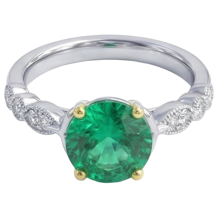 Taille Ronde Émeraude bague en Or 14K Bicolore – vue de côté