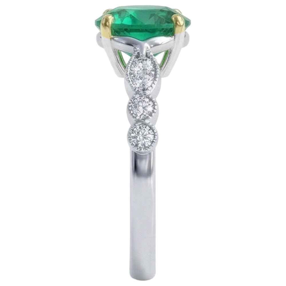 Émeraude Bague avec Gemme 3-carats Or 14K Bicolore – vue de profil