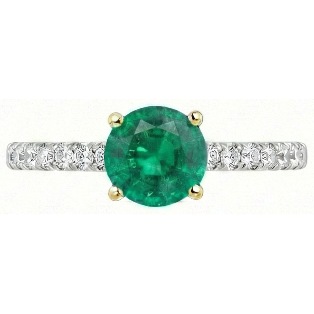 Taille Brillant Émeraude Fine bague en Or 14K Bicolore – vue d'angle