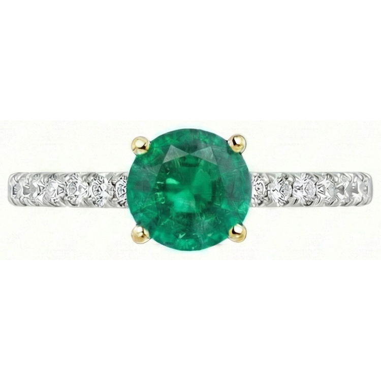 Taille Brillant Émeraude Fine bague en Or 14K Bicolore – vue d'angle