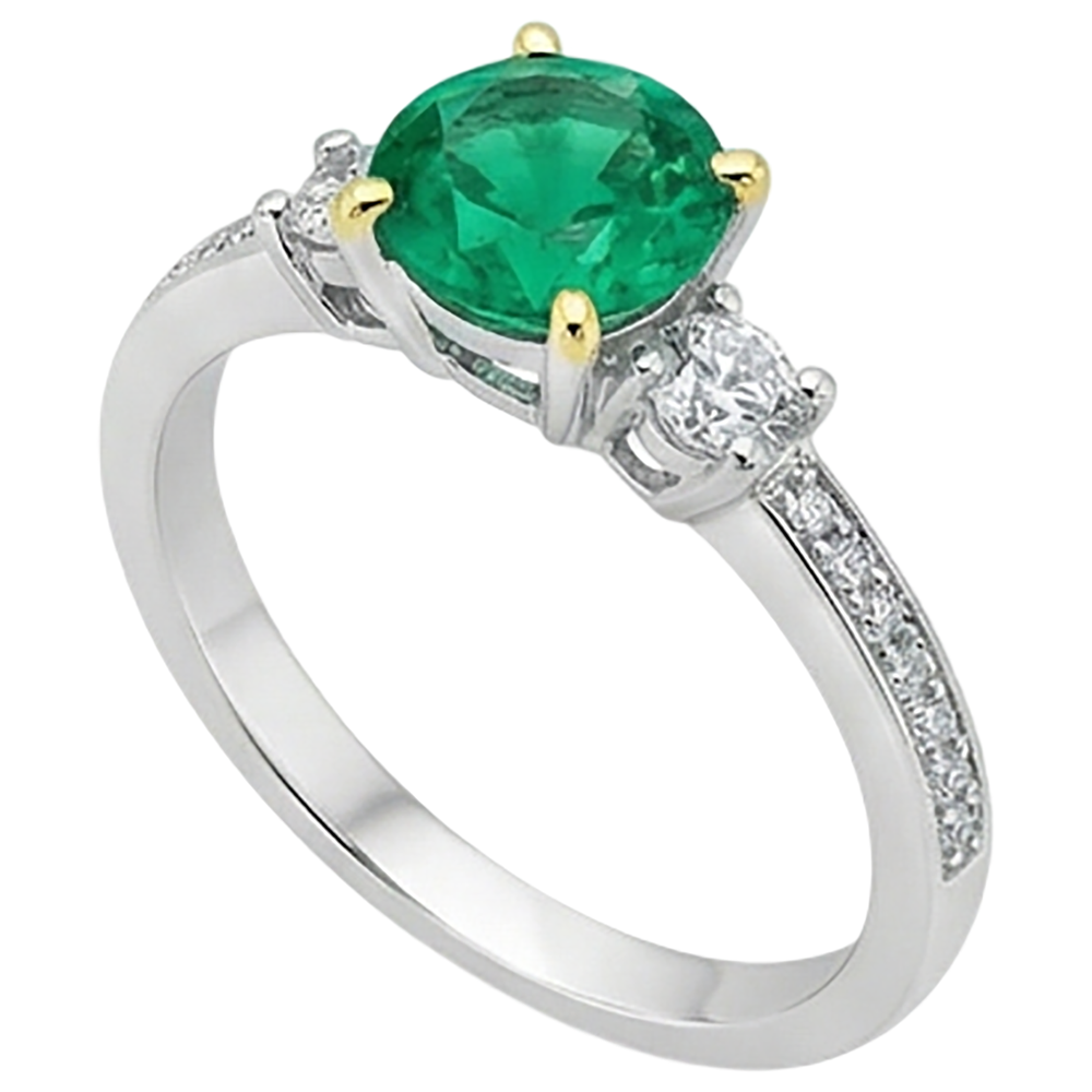 Taille Ronde Émeraude Colombienne bague en Or 14K Bicolore – vue de profil