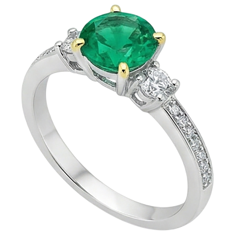 Taille Ronde Émeraude Colombienne bague en Or 14K Bicolore – vue de profil