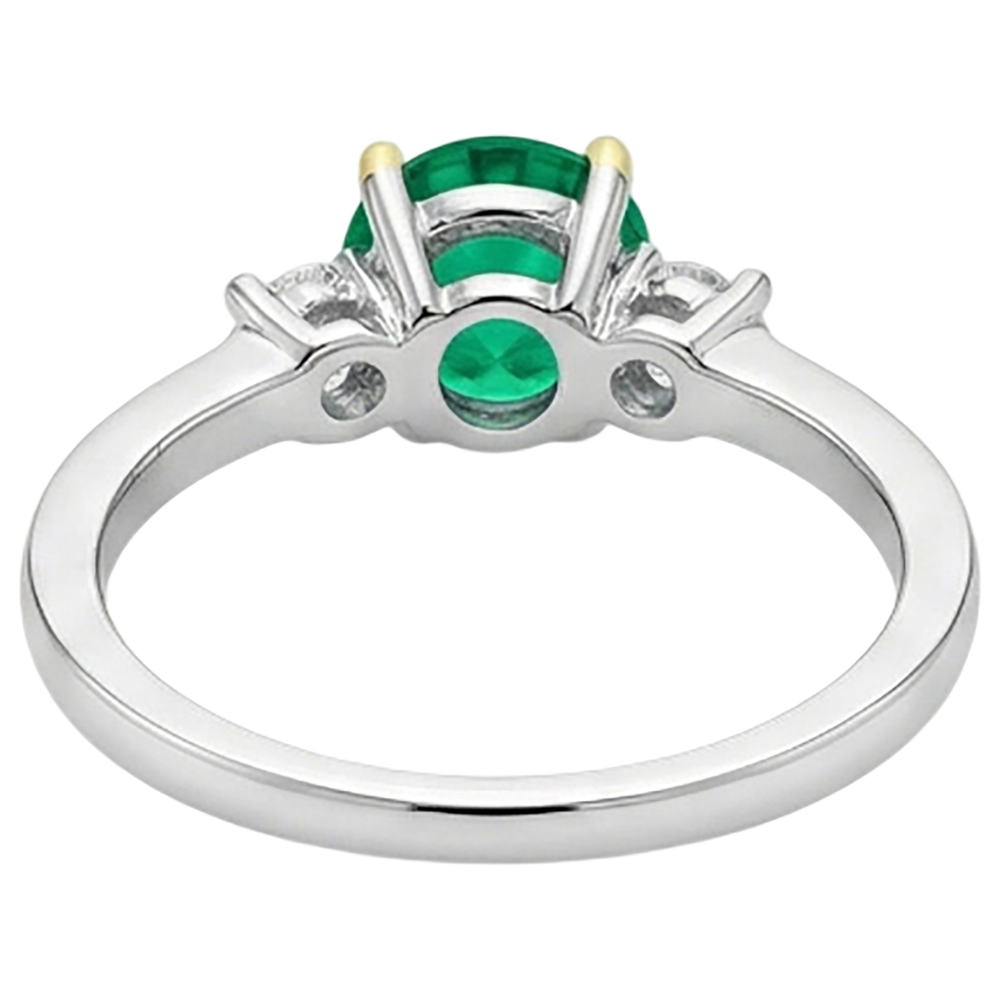 Émeraude Colombienne Taille Ronde Bague Pierre Précieuse en Or 14K Bicolore – vue arrière