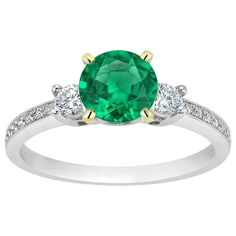Bague Pierre Précieuse Or 14K Bicolore avec Émeraude Colombienne – vue de face