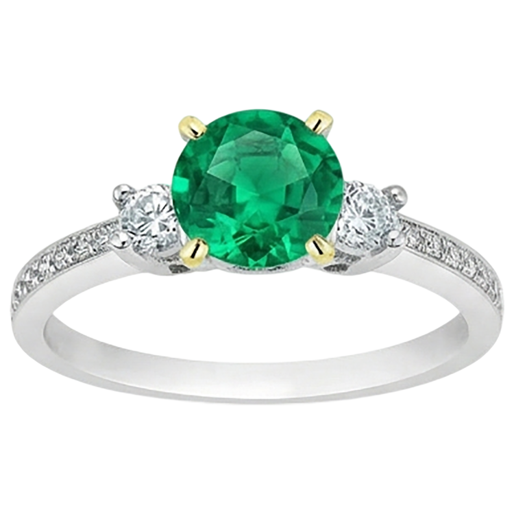 Bague Pierre Précieuse Or 14K Bicolore avec Émeraude Colombienne – vue de face
