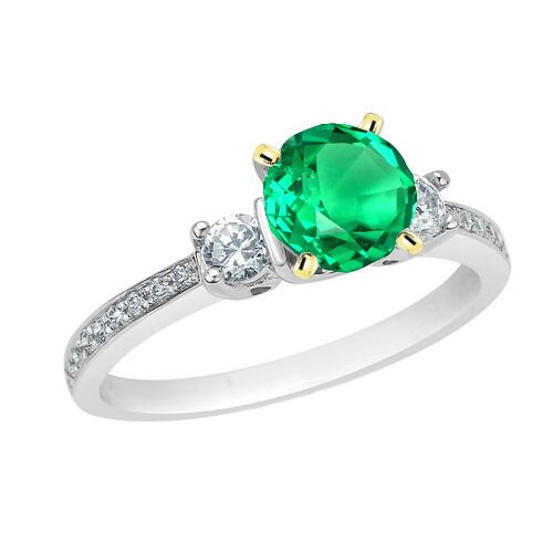 Émeraude Colombienne Bague Pierre Précieuse 2-carats Or 14K Bicolore – vue principale
