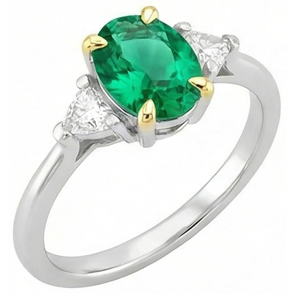 Émeraude Fine Bague Pierre de Couleur 2-carats Or 14K Bicolore – vue d'angle
