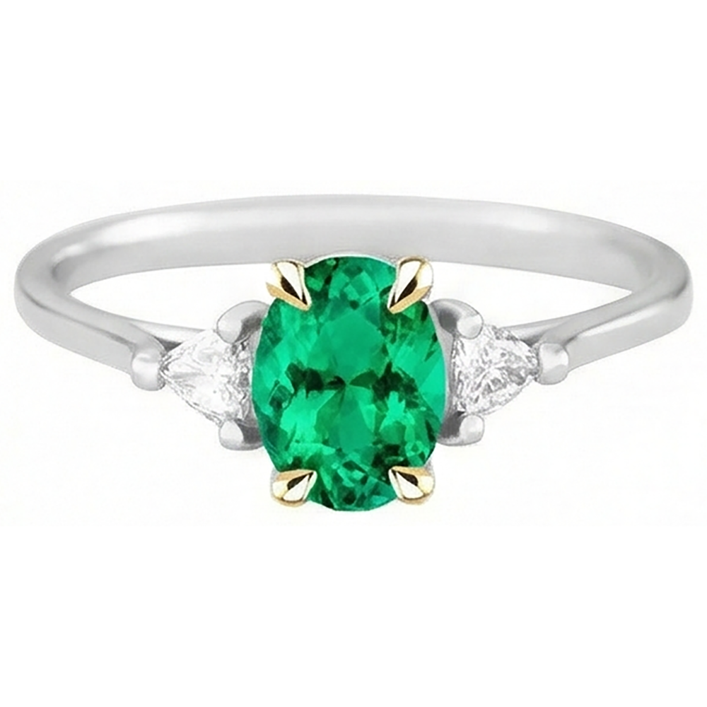 Émeraude Fine Bague Pierre de Couleur 2-carats Or 14K Bicolore – vue de côté