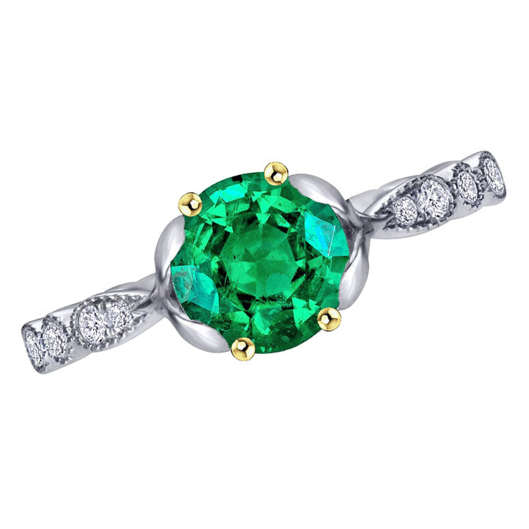 Émeraude Bague avec Gemme 3 carats Or 14K Bicolore – vue principale