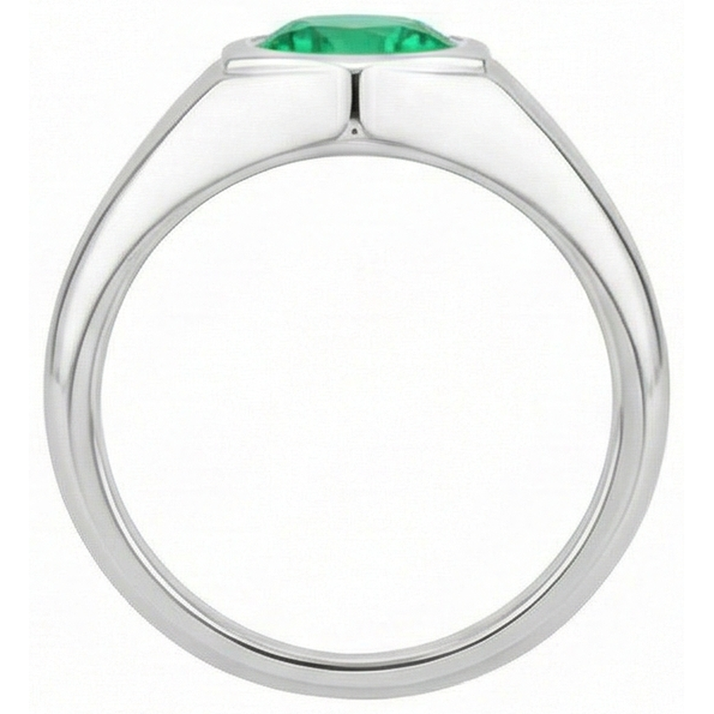 Taille Brillant Émeraude bague en Or 14K Blanc – vue de dessus
