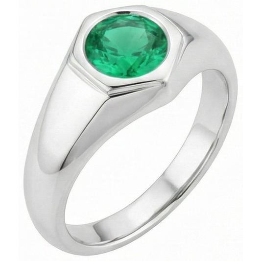 Émeraude Bague avec Gemme 1-carats Or 14K Blanc – vue de face
