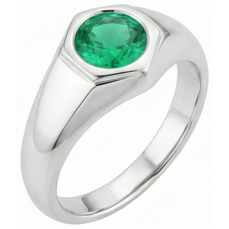Émeraude Bague avec Gemme 1-carats Or 14K Blanc – vue de face