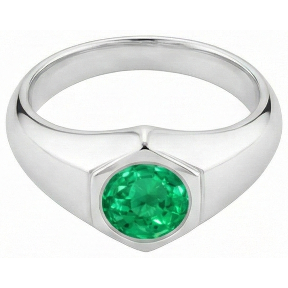 Émeraude Bague avec Gemme 1 carats Or 14K Blanc – vue de côté
