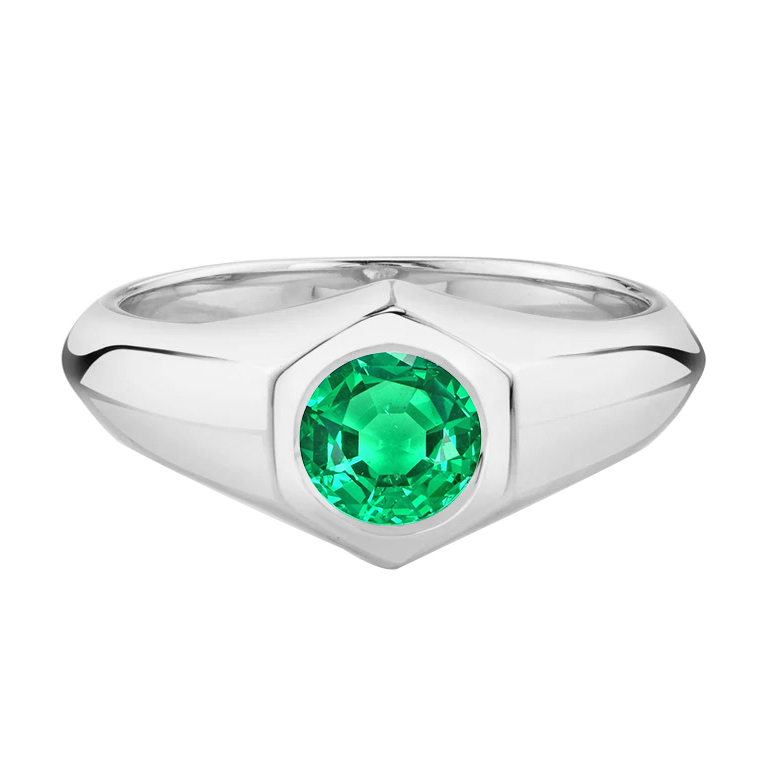 Émeraude Bague avec Gemme 1 carats Or 14K Blanc – vue principale
