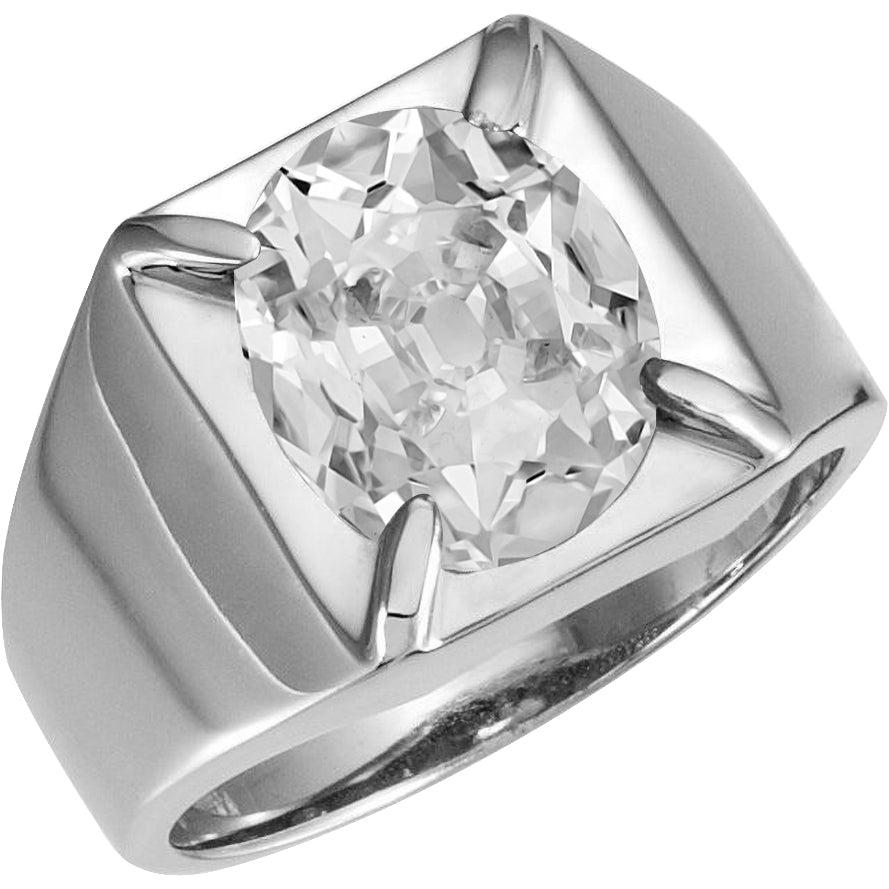 Brillant Coussin Antique Bague Masculine en Or 14K Blanc – vue principale