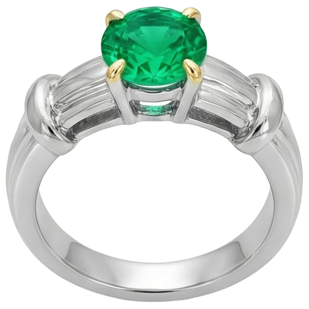 Émeraude Taille Ronde Bague Pierre Précieuse en Or 14K Bicolore – vue de profil