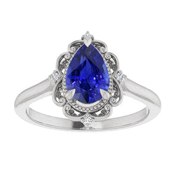 Or 14K Blanc Saphir Bleu Bague Pierre de Couleur – 2,25-carats