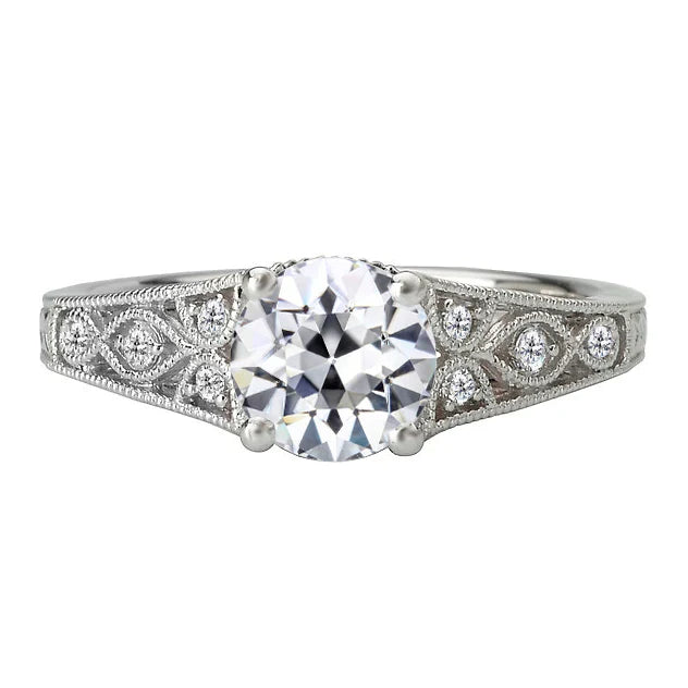 Coussin Antique Diamant bague en Or 14K Blanc – vue principale