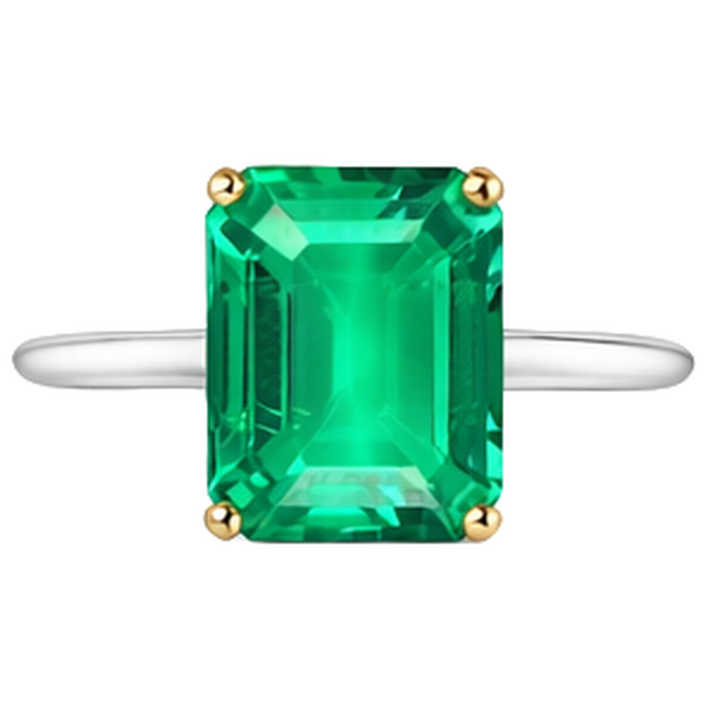 Émeraude Fine Bague Pierre Précieuse 4 carats Or Bicolore 14 Carats – vue de côté