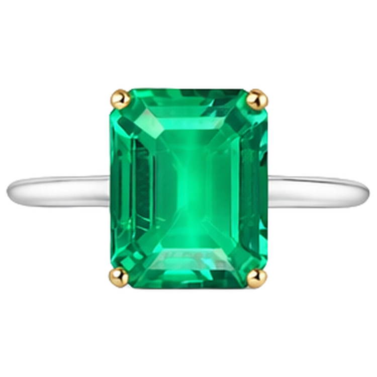Émeraude Fine Bague Pierre Précieuse 4 carats Or Bicolore 14 Carats – vue de côté