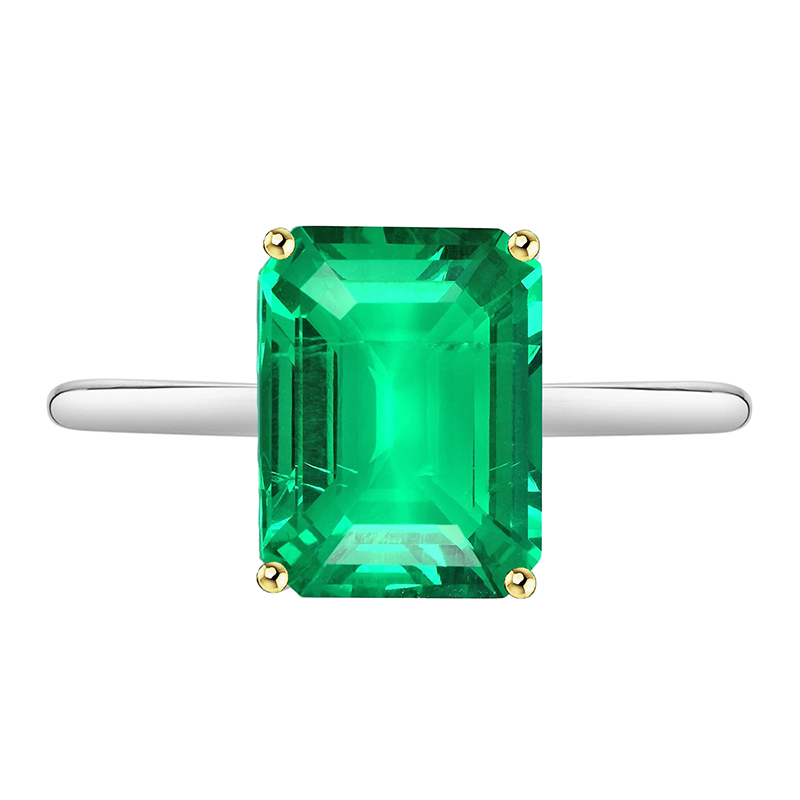 Émeraude Fine Bague Pierre Précieuse 4 carats Or Bicolore 14 Carats – vue principale