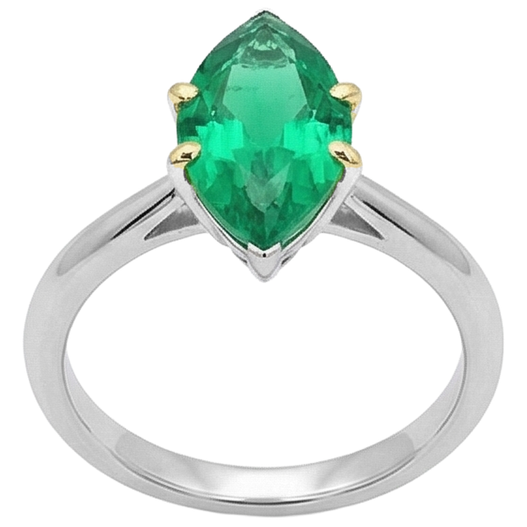 Bague Pierre de Couleur Or Bicolore 14 Carats avec Émeraude Fine – vue de profil
