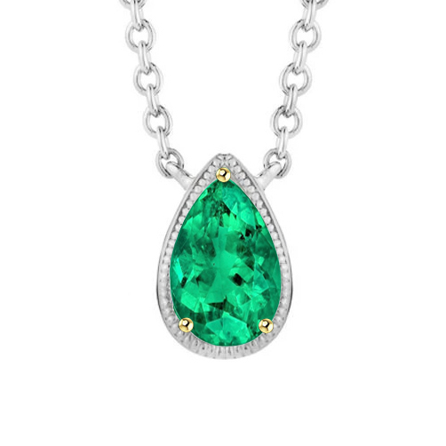 Émeraude Colombienne Pendentif Gemme 1,50 carats Or 14K Bicolore – vue principale