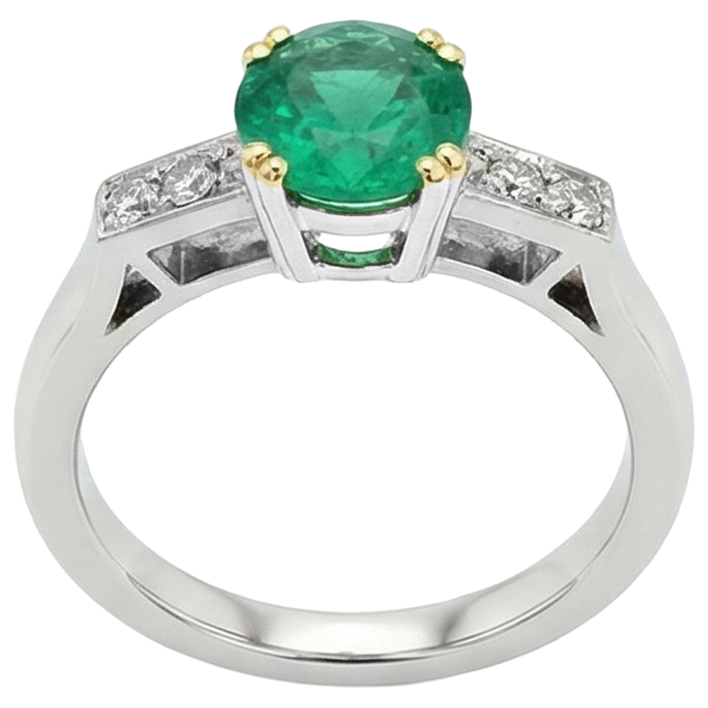 Bague Pierre Précieuse Or Bicolore 14 Carats avec Émeraude Colombienne – vue d'angle